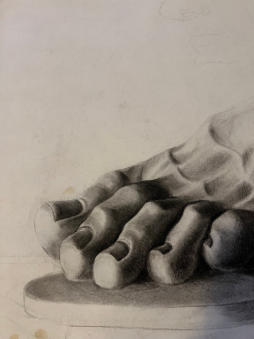 19th Century Antique Academic Drawing Of Hercules Foot 1880s Art