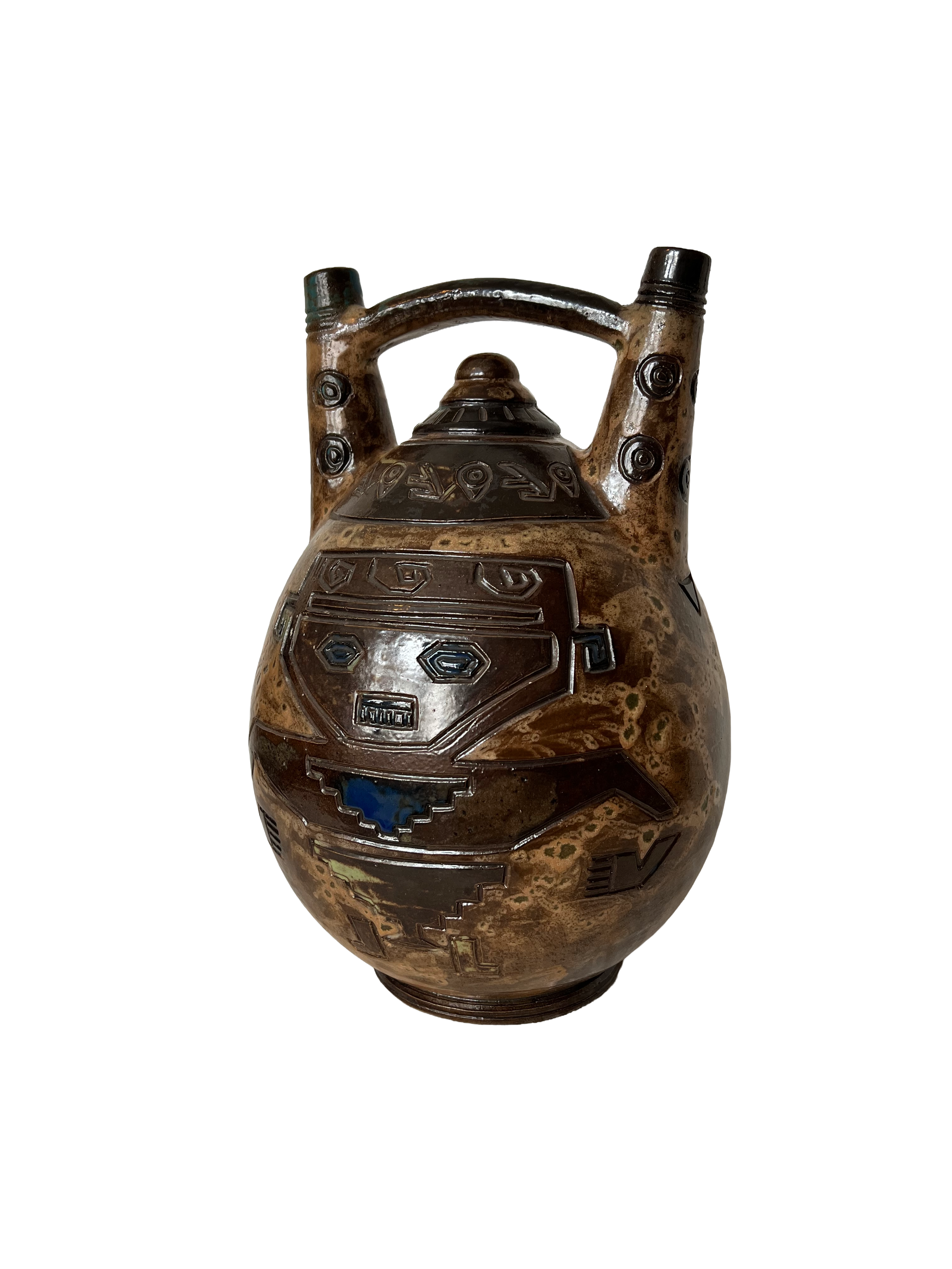 Double-Sided Decor Salt-Glaze Stoneware Vase By Roger Guérin c.1940