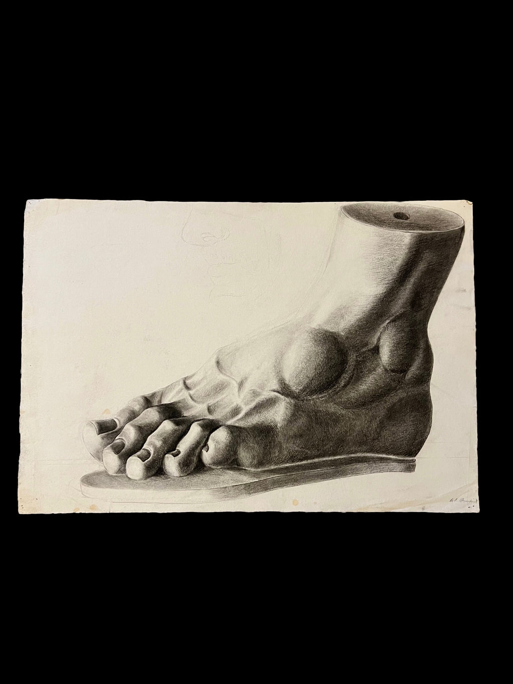 19th Century Antique Academic Drawing Of Hercules Foot 1880s Art