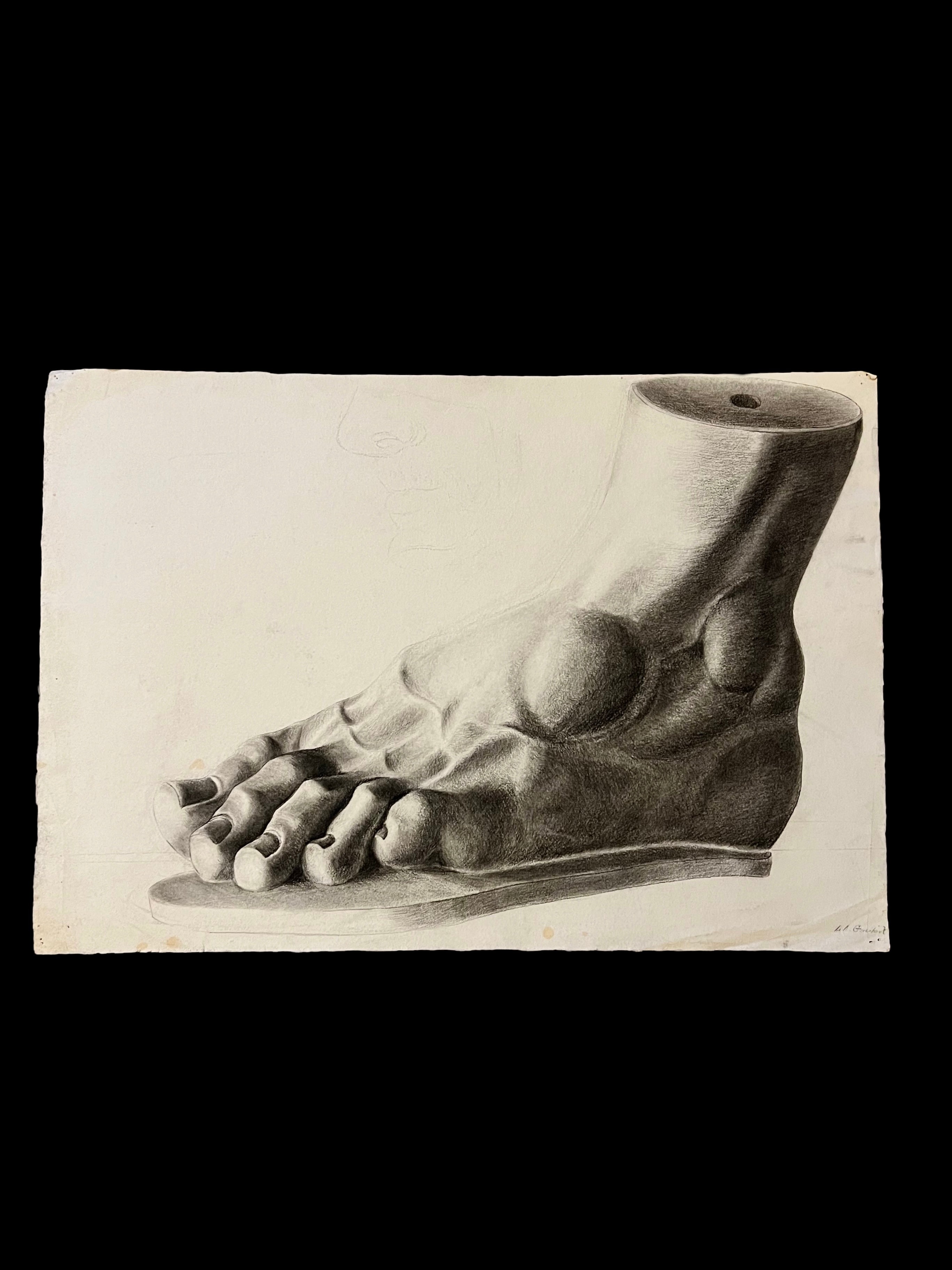 19th Century Antique Academic Drawing Of Hercules Foot 1880s Art