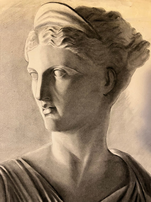 19th Century Antique Academic Drawing Of Artemis Greek Figure 1880s