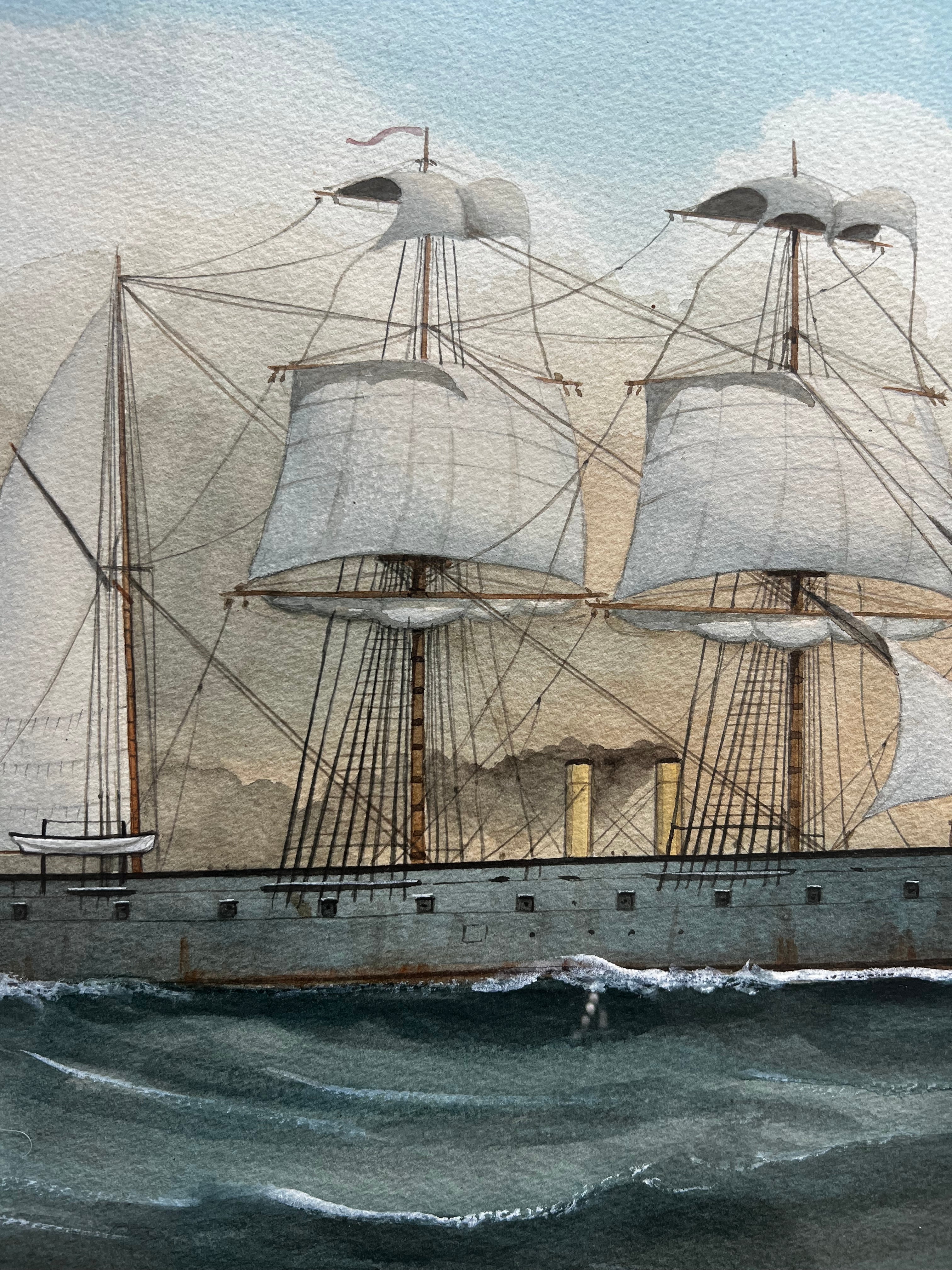 19th Century Watercolor Painting Of H.M.S. Northumberland by T. Beaumont
