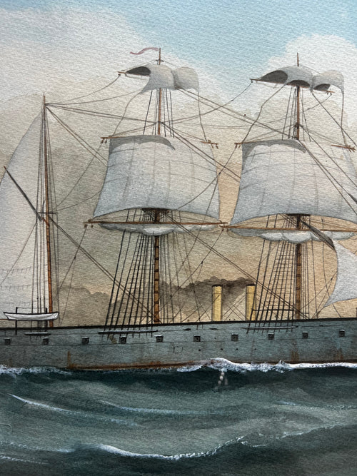 19th Century Watercolor Painting Of H.M.S. Northumberland by T. Beaumont