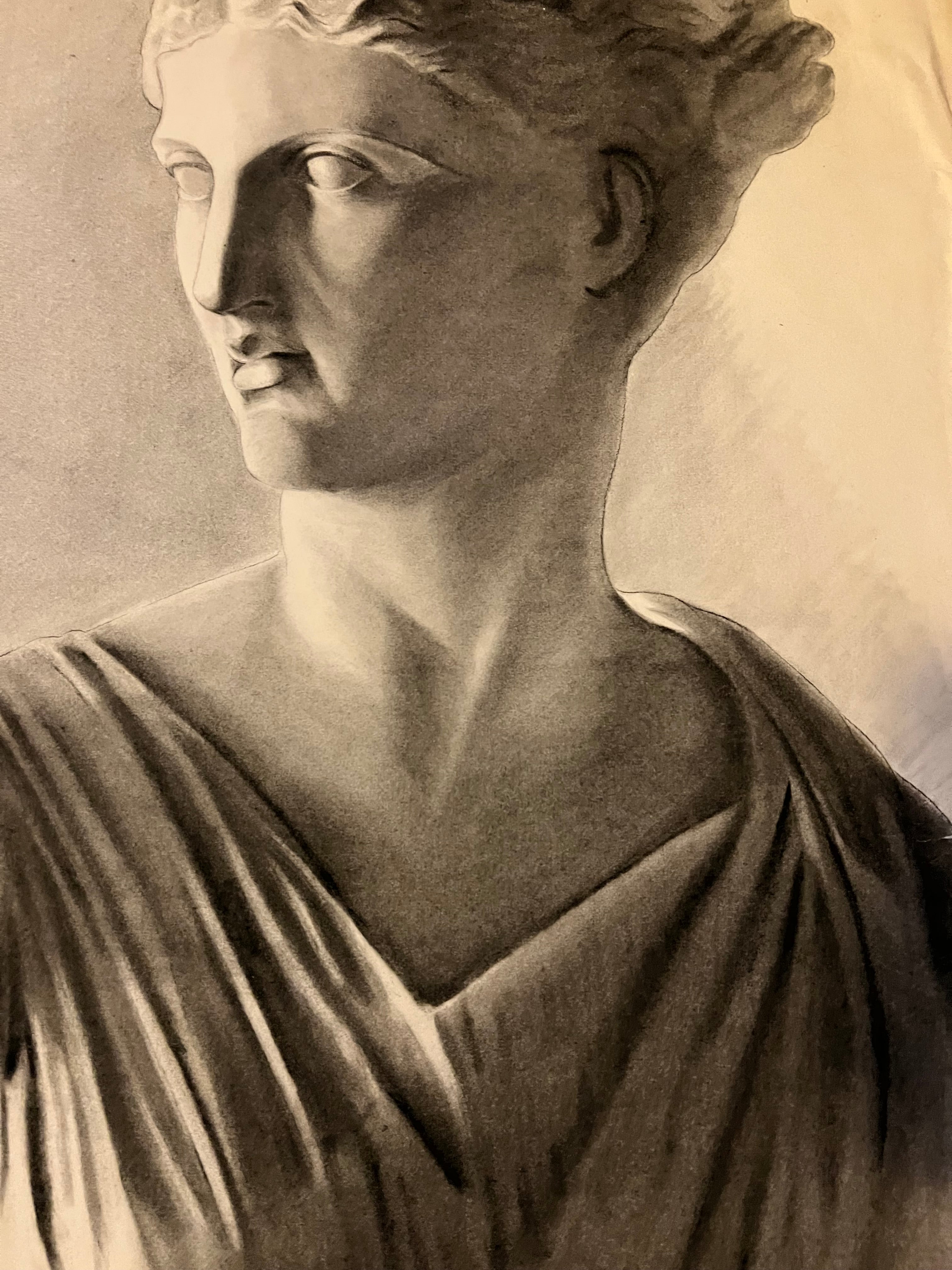 19th Century Antique Academic Drawing Of Artemis Greek Figure 1880s