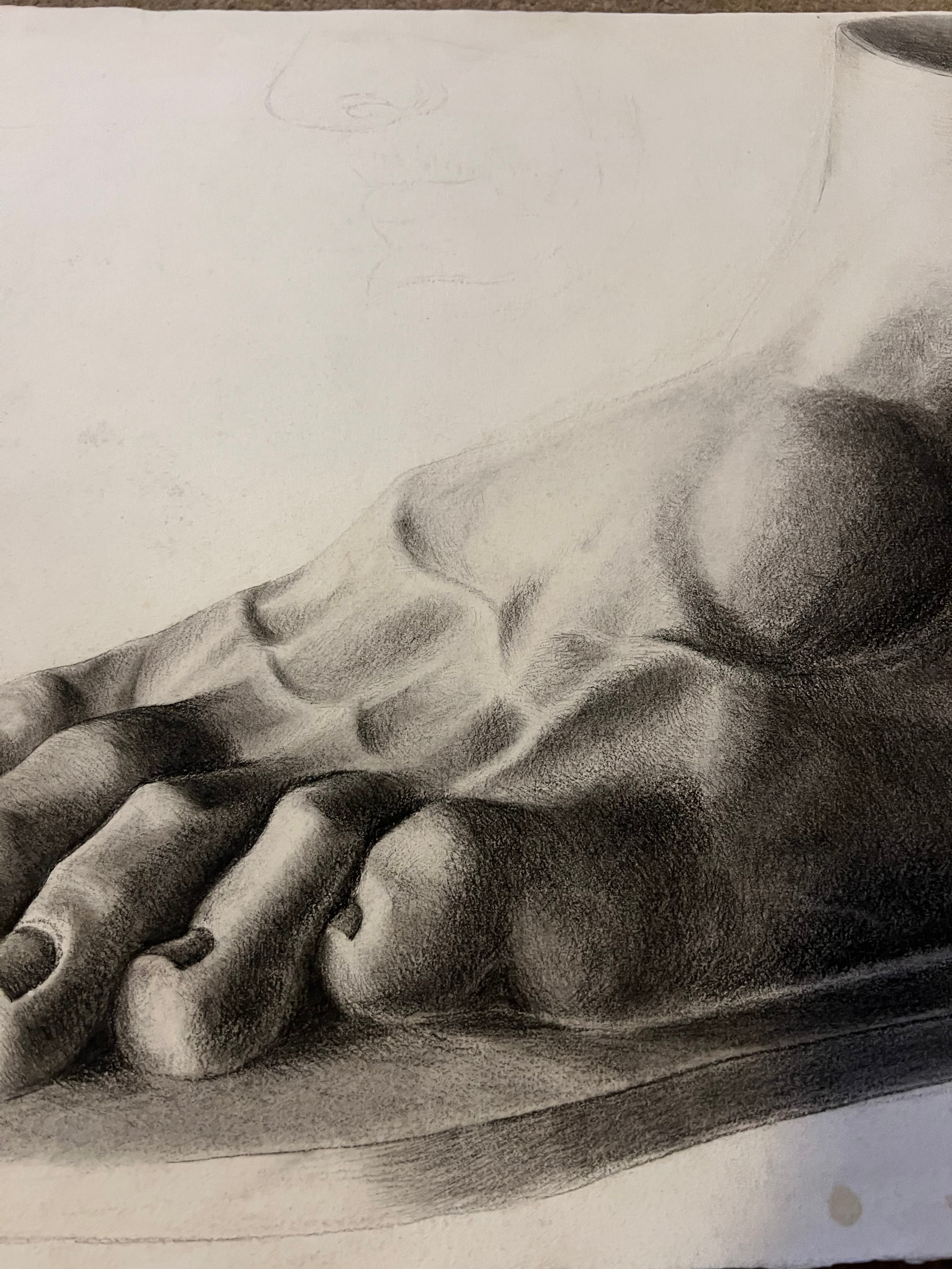 19th Century Antique Academic Drawing Of Hercules Foot 1880s Art