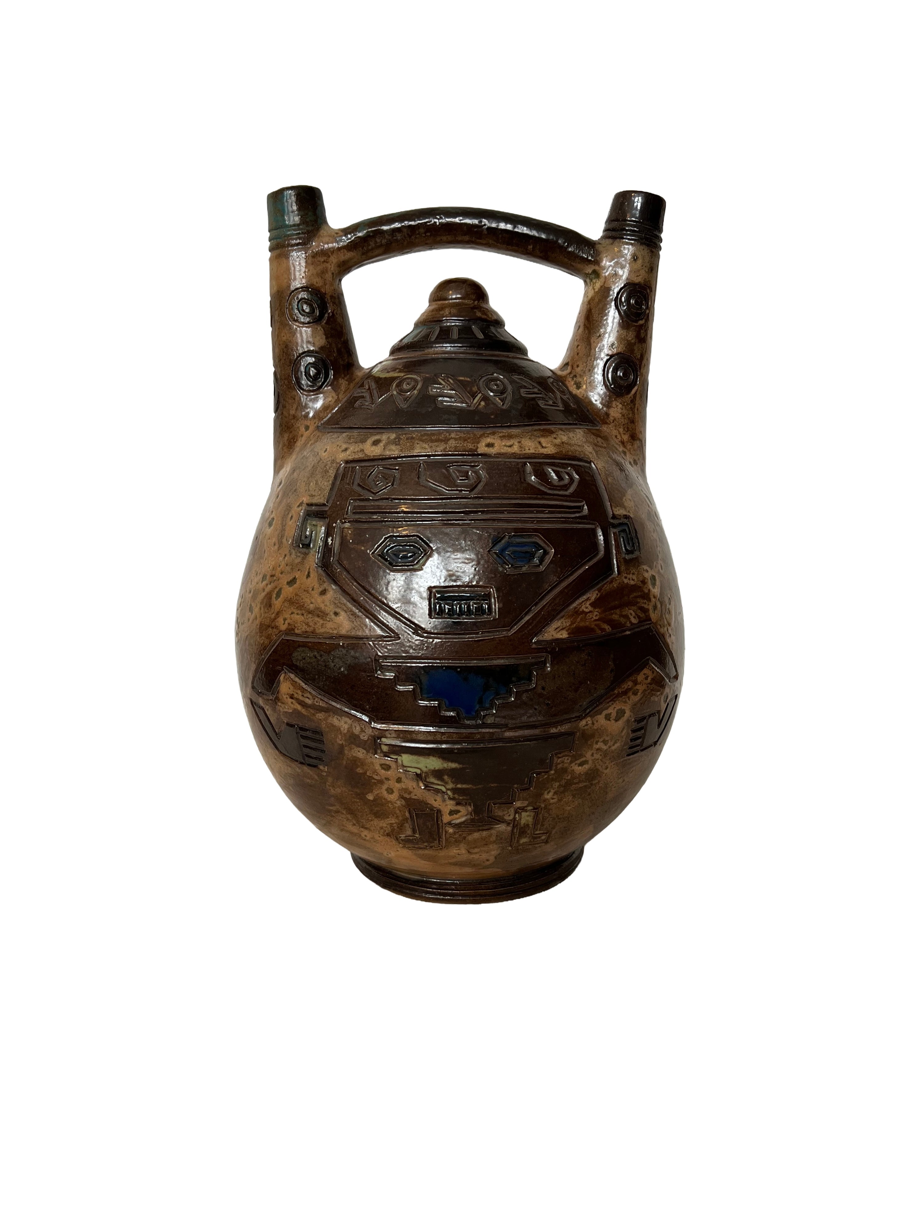 Double-Sided Decor Salt-Glaze Stoneware Vase By Roger Guérin c.1940