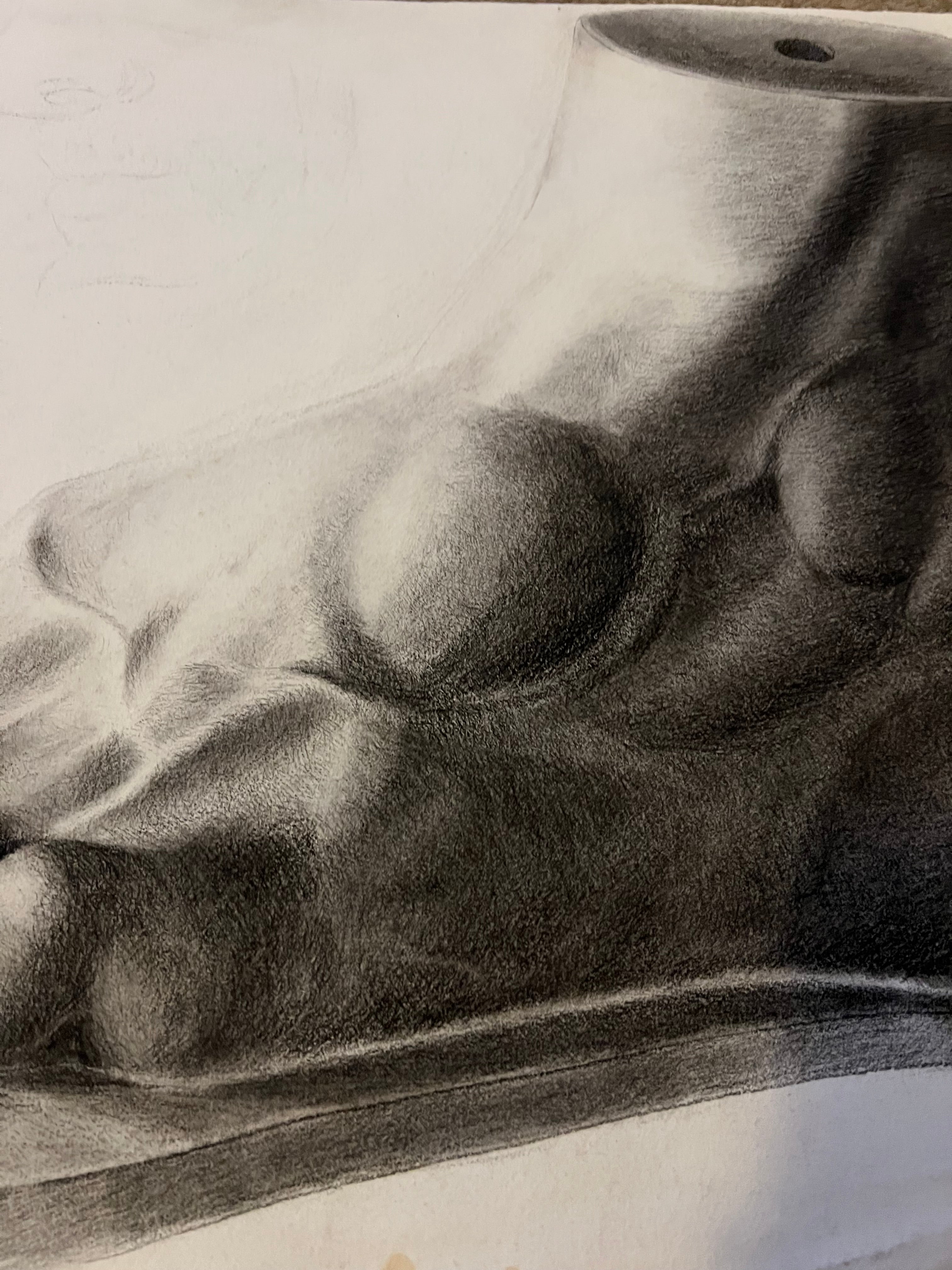 19th Century Antique Academic Drawing Of Hercules Foot 1880s Art