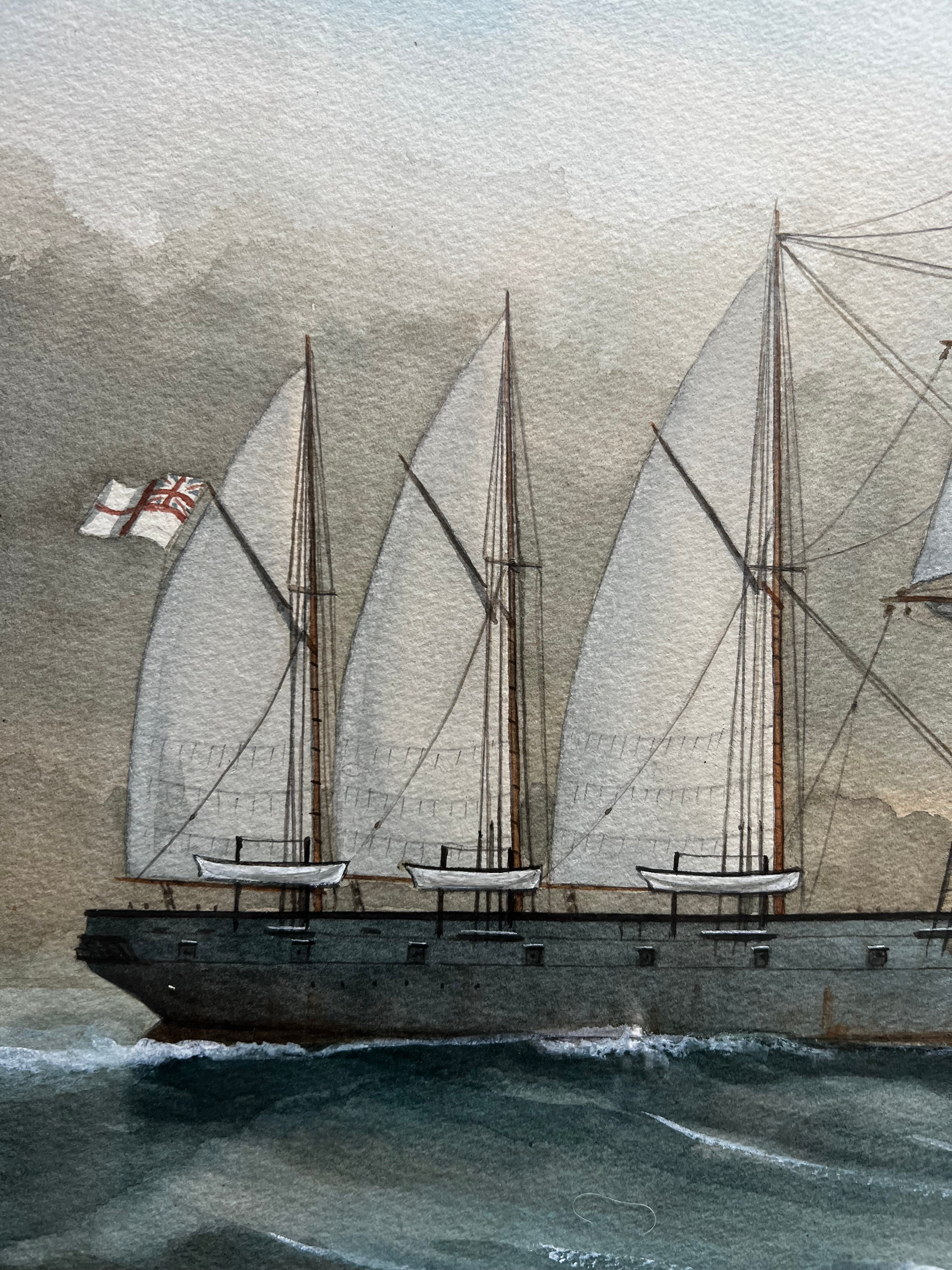 19th Century Watercolor Painting Of H.M.S. Northumberland by T. Beaumont