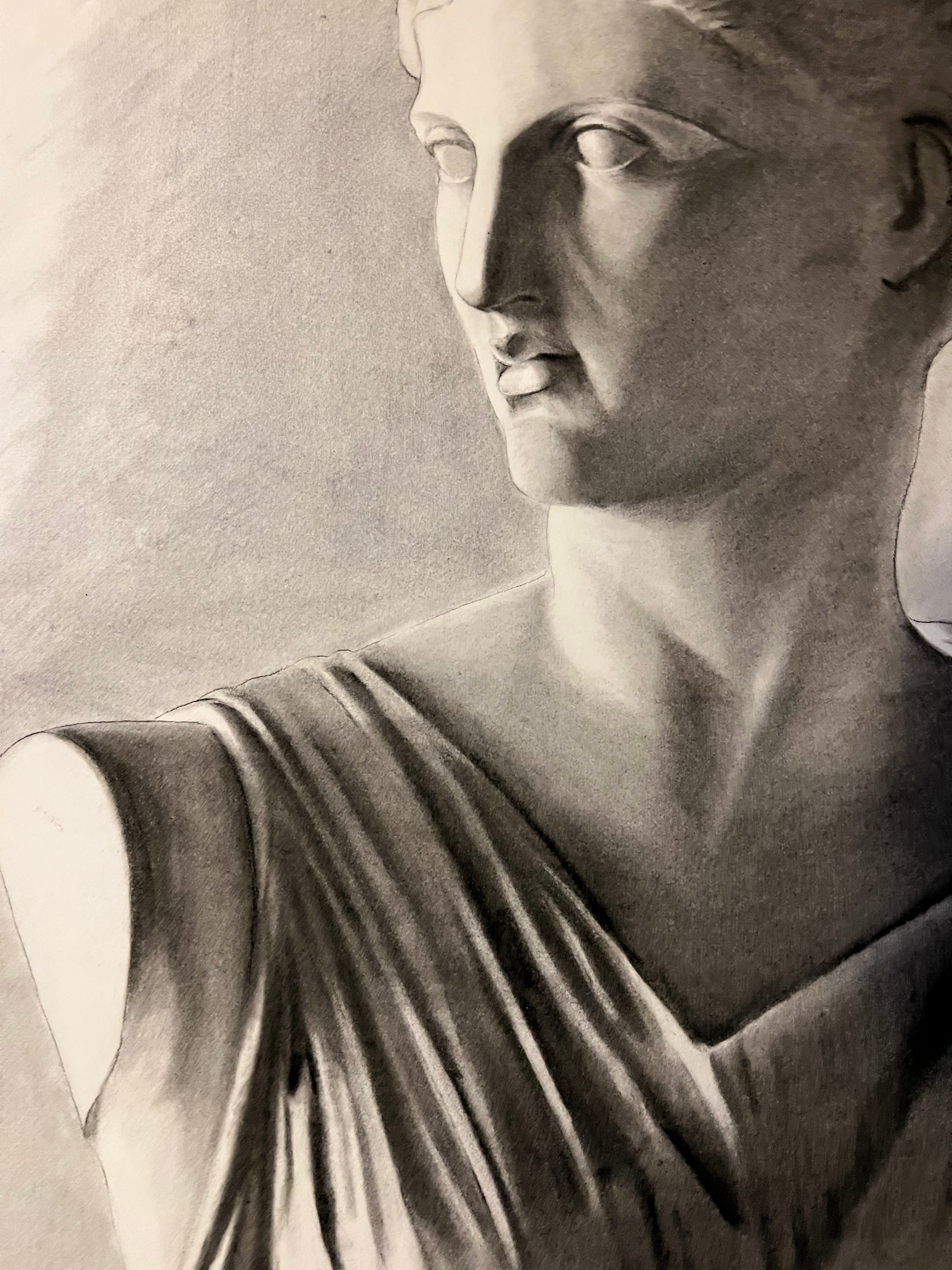 19th Century Antique Academic Drawing Of Artemis Greek Figure 1880s