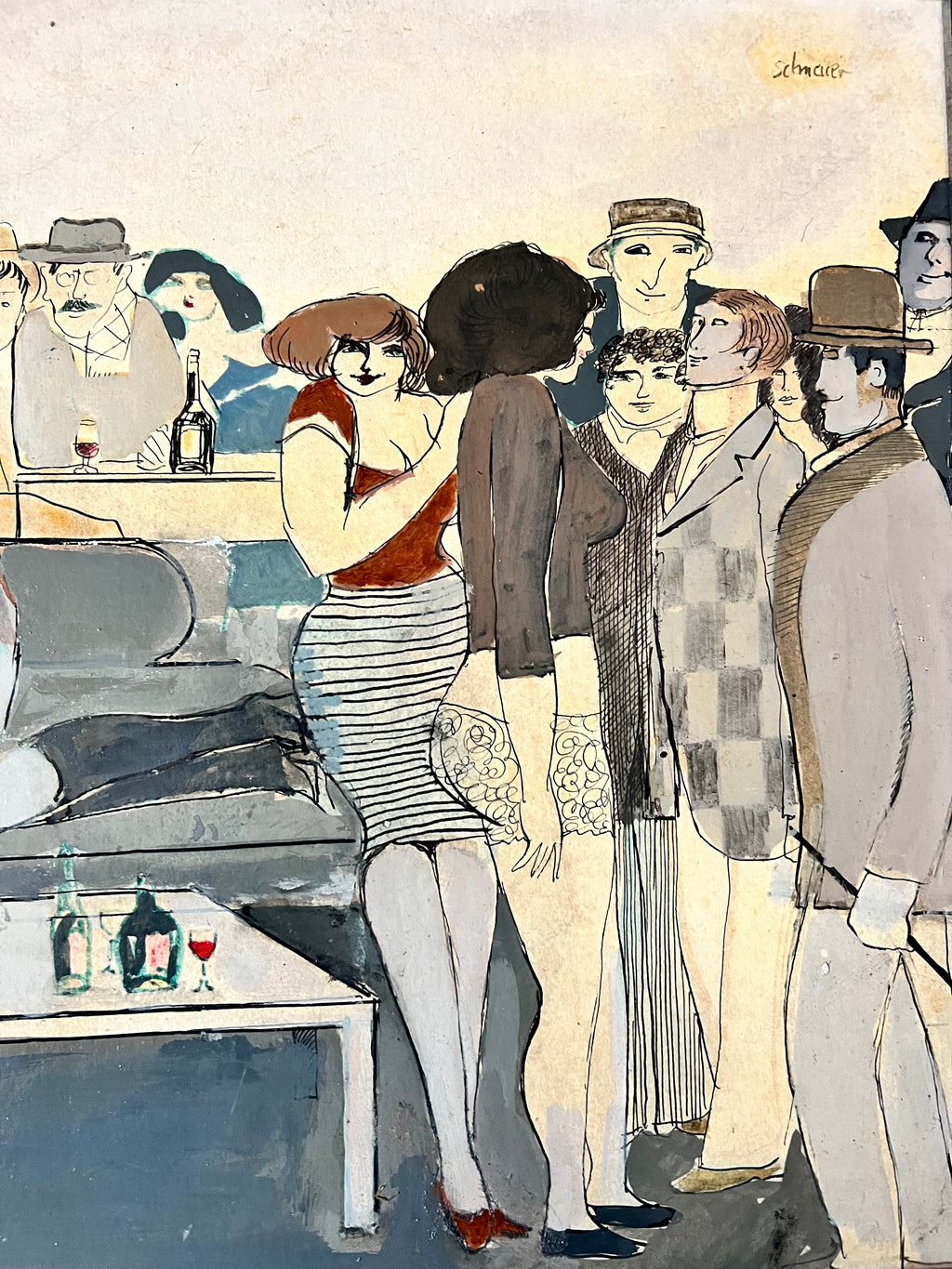 David Schneuer (1905-1988) Original Oil Painting, Party Scene