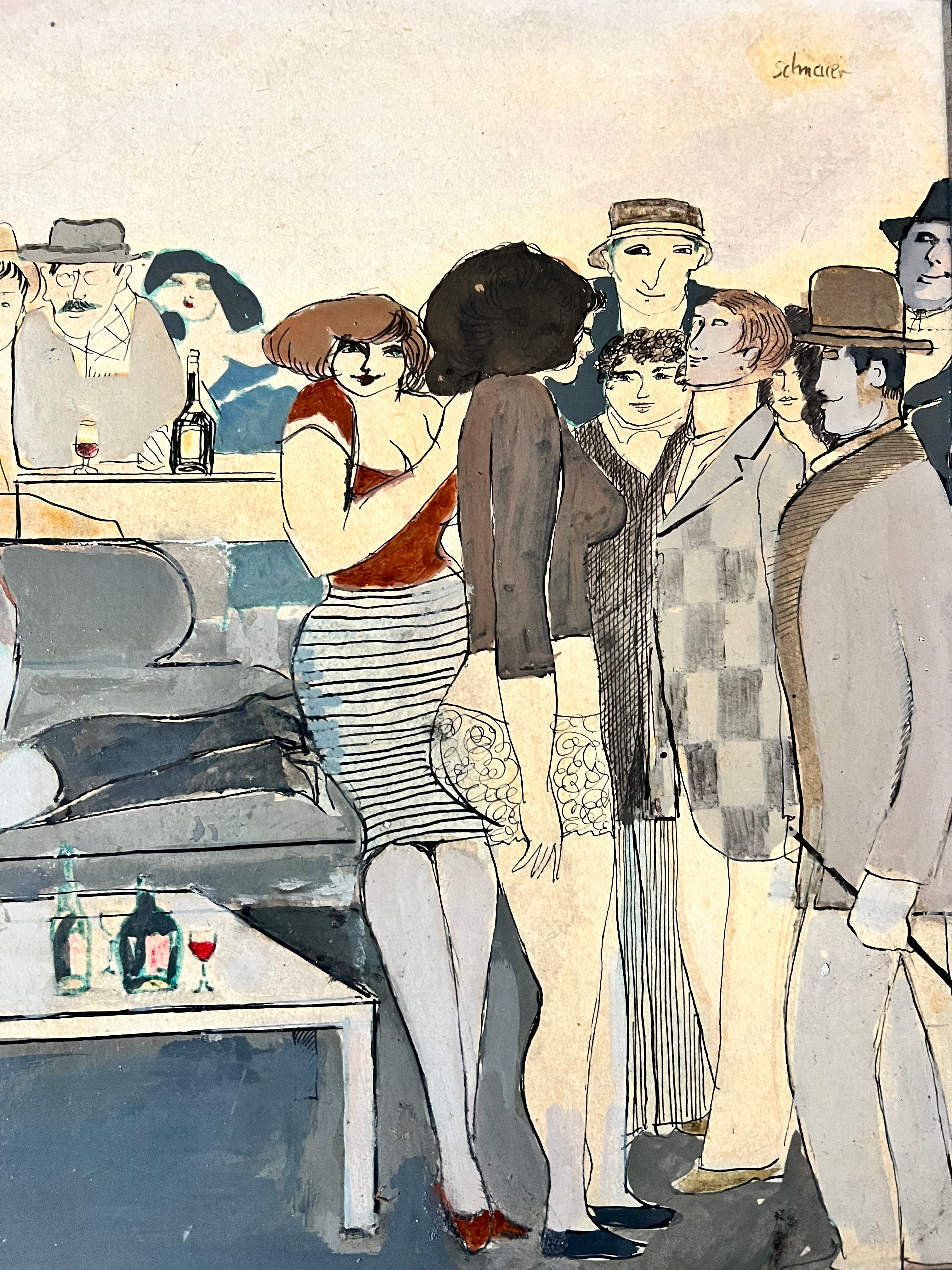 David Schneuer (1905-1988) Original Oil Painting, Party Scene