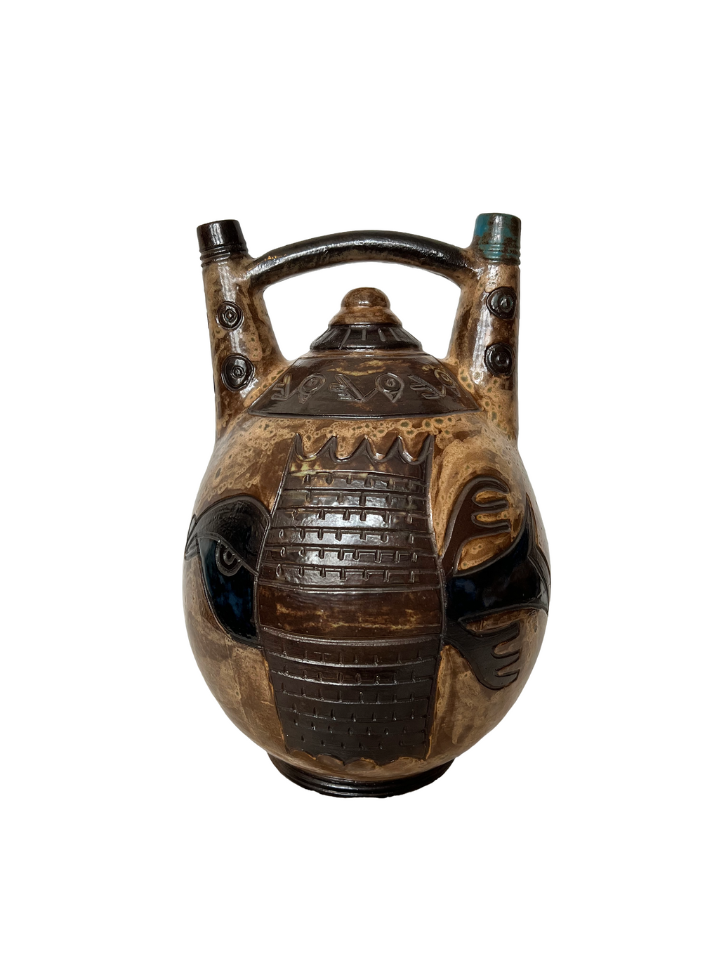 Double-Sided Decor Salt-Glaze Stoneware Vase By Roger Guérin c.1940