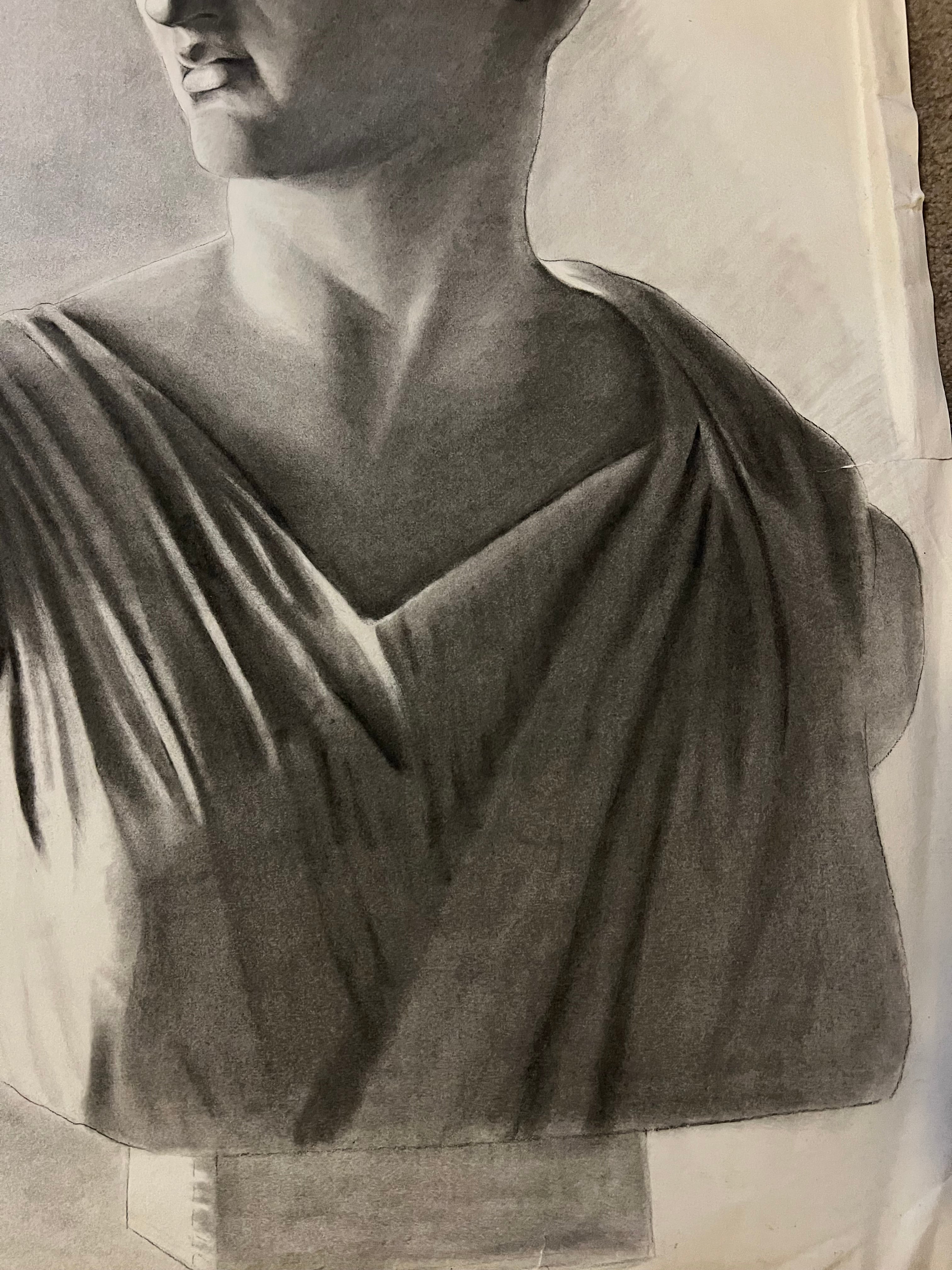 19th Century Antique Academic Drawing Of Artemis Greek Figure 1880s